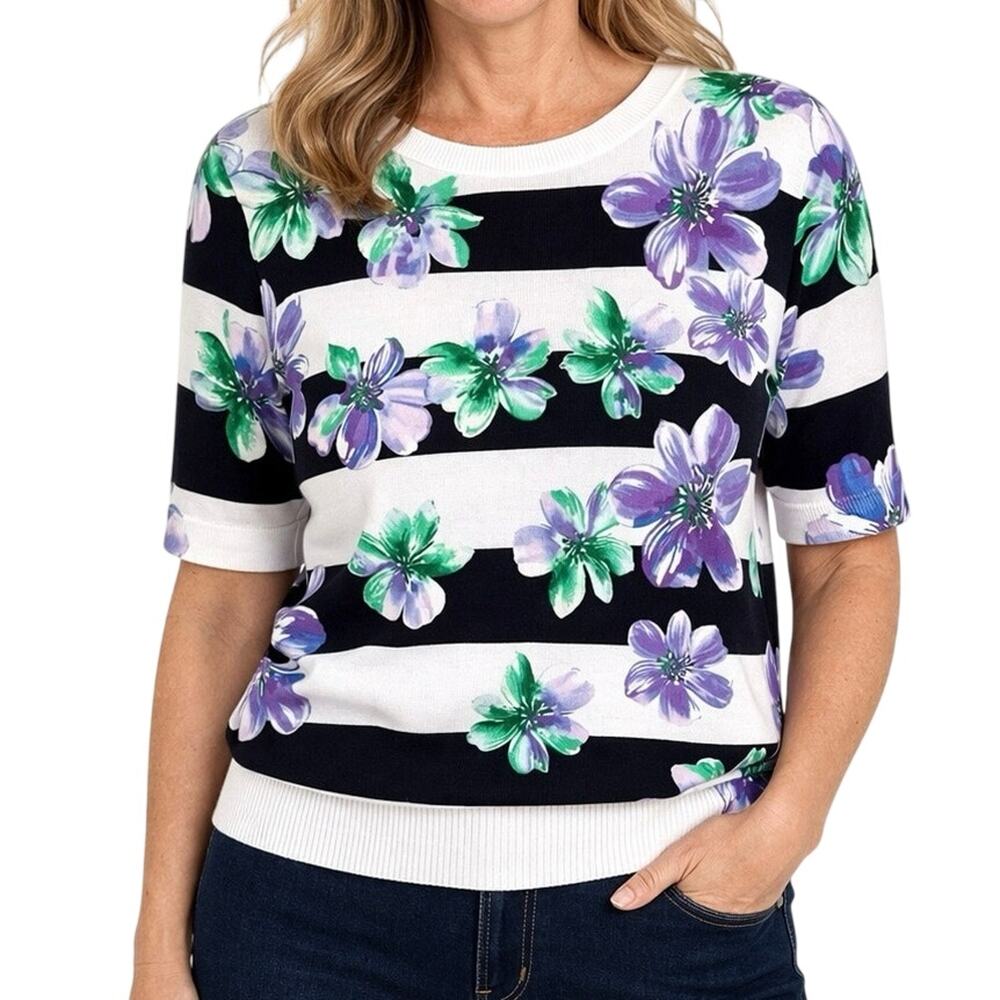NEW NEW Talbots Plus Size 0X XL X Short Sleeve Floral Knit Sweater Shirt Top